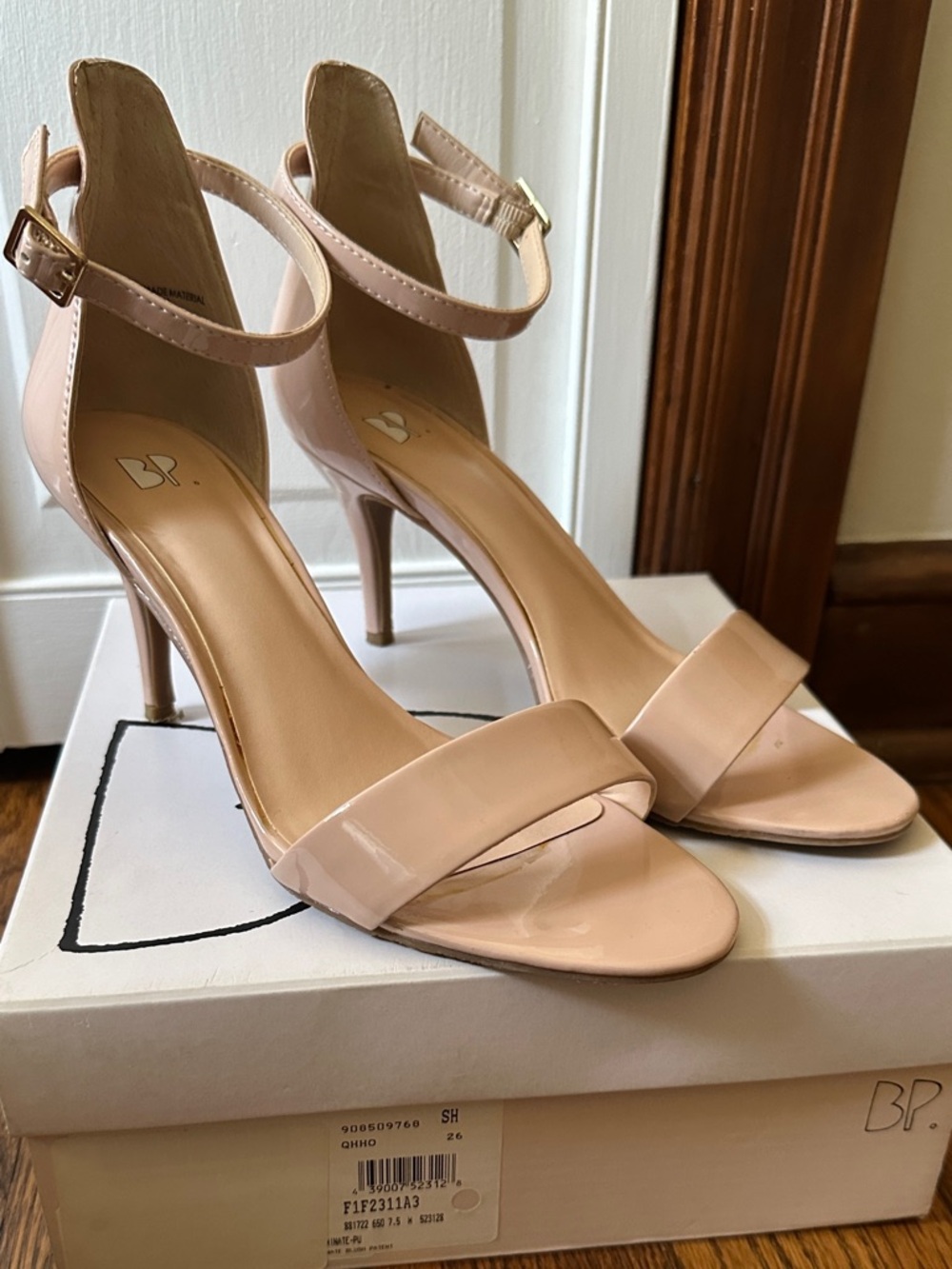 Nordstrom BP. Blush Patent Ankle-Strap Stiletto Sandals